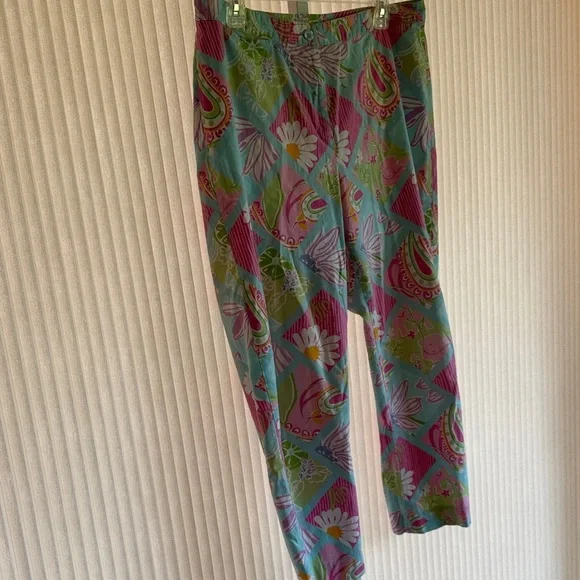 Vintage LILLY PULITZER Pink Blue Floral Cotton Ankle Pants  Size 12 EUC - Picture 2 of 5